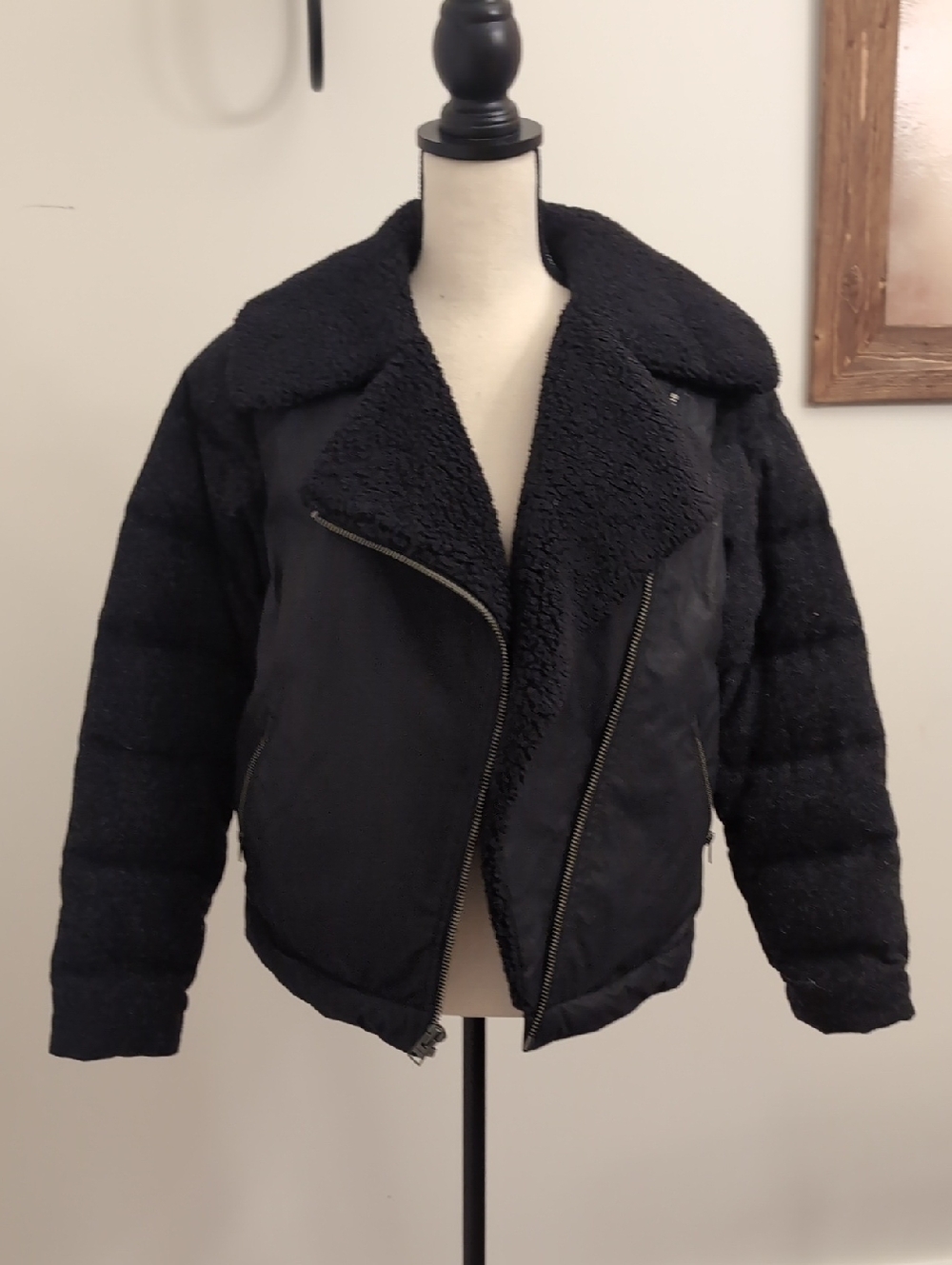 Sorel Black Sherpa-Lined Puffer Moto Jacket - Women